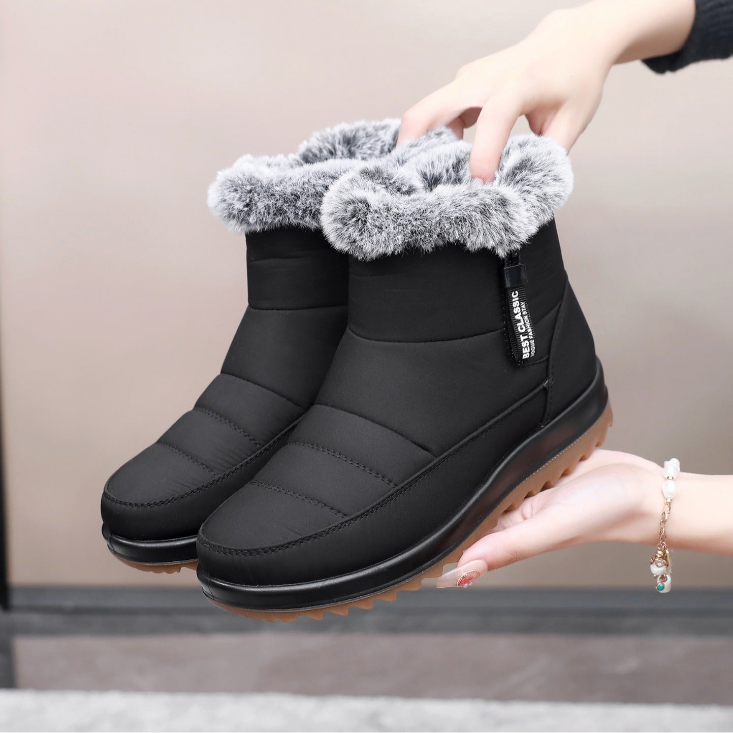 Women’s Winter Snow Boots – Side Zipper, Warm Plush Ankle Fleece Short Shoes