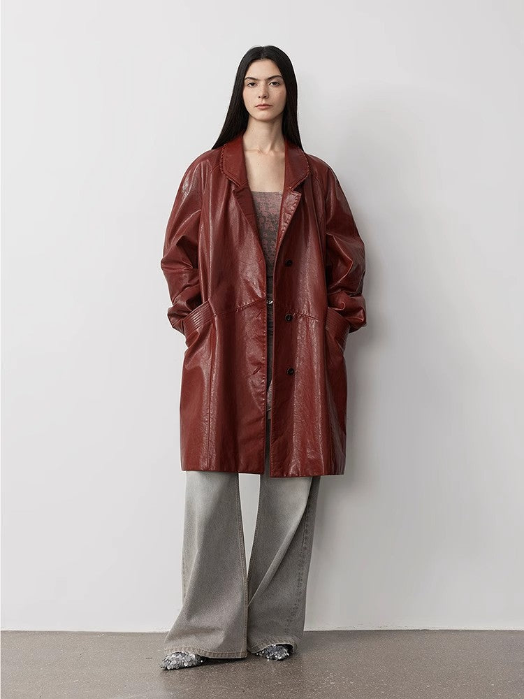 Sonorous Rose Vintage Imported Oil Waxed Goatskin Long Trench Coat