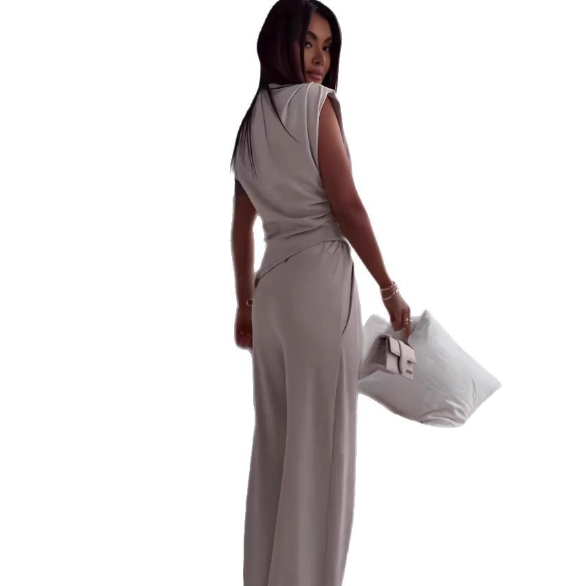 Women's Sleeveless Suit – Slim Irregular Split Top & Straight Pants Trouser Set