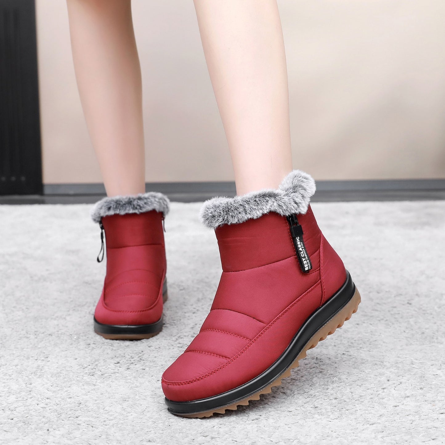 Women’s Winter Snow Boots – Side Zipper, Warm Plush Ankle Fleece Short Shoes