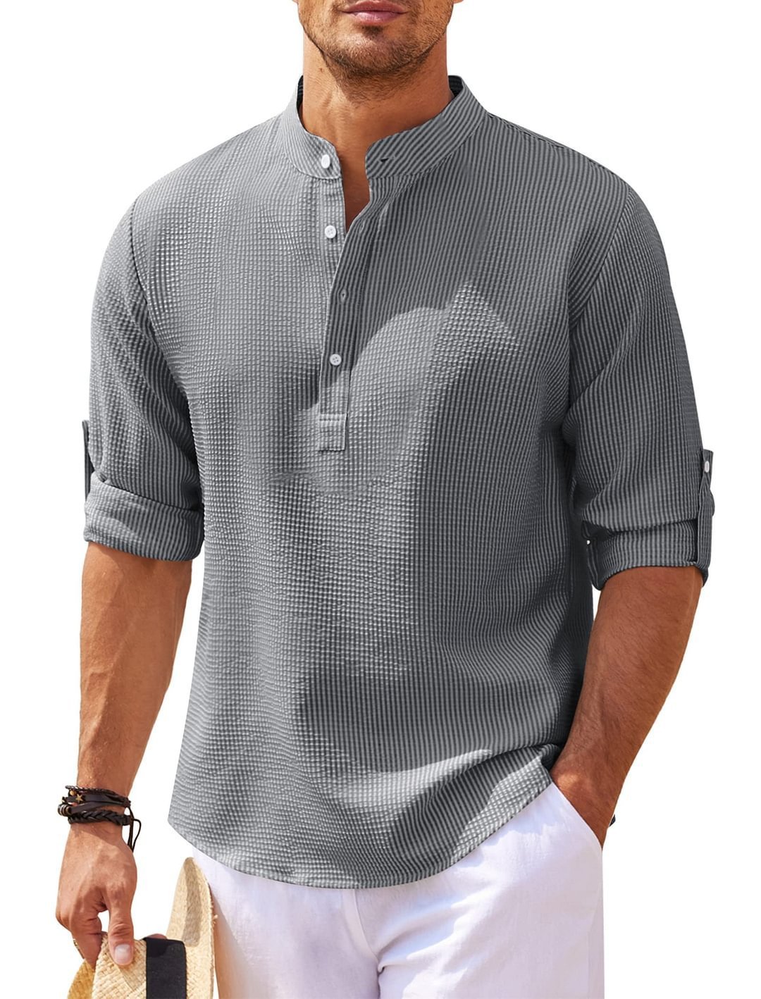 Men’s Casual Long Sleeve Stand Collar Shirt