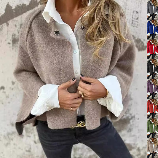 Women’s Batwing Sleeve Cropped Cardigan – Loose Fit Cashmere Coat for Autumn & Winter
