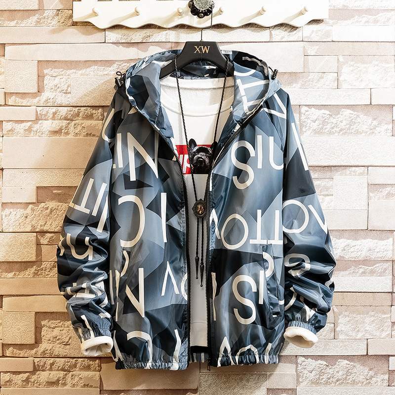 Men’s Casual Streetwear Hooded Coat – Printed Design, Lightweight Urban Outerwear