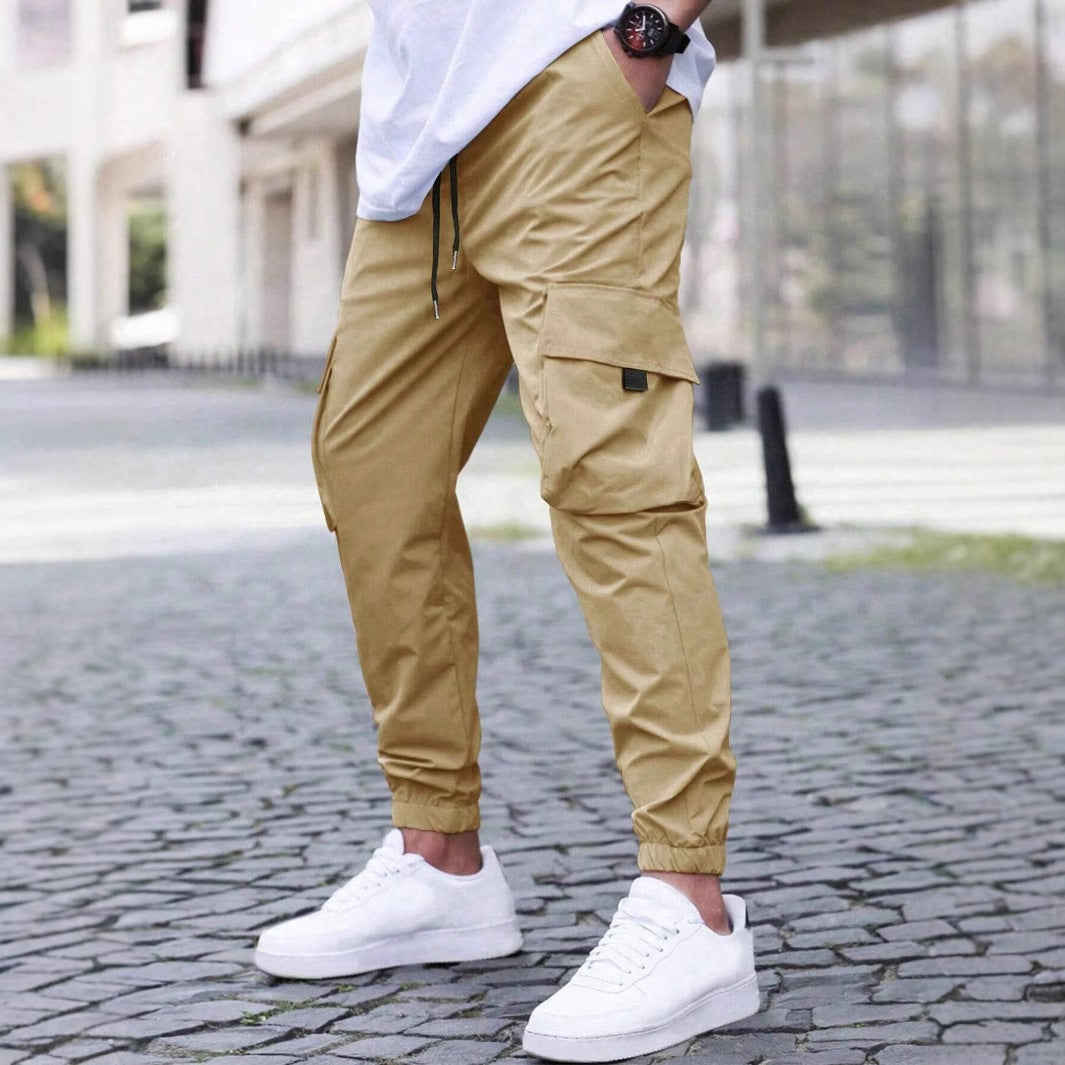 Men’s Casual Workwear Track Pants – Elastic Waist with Drawstring, Lightweight Street Style Joggers