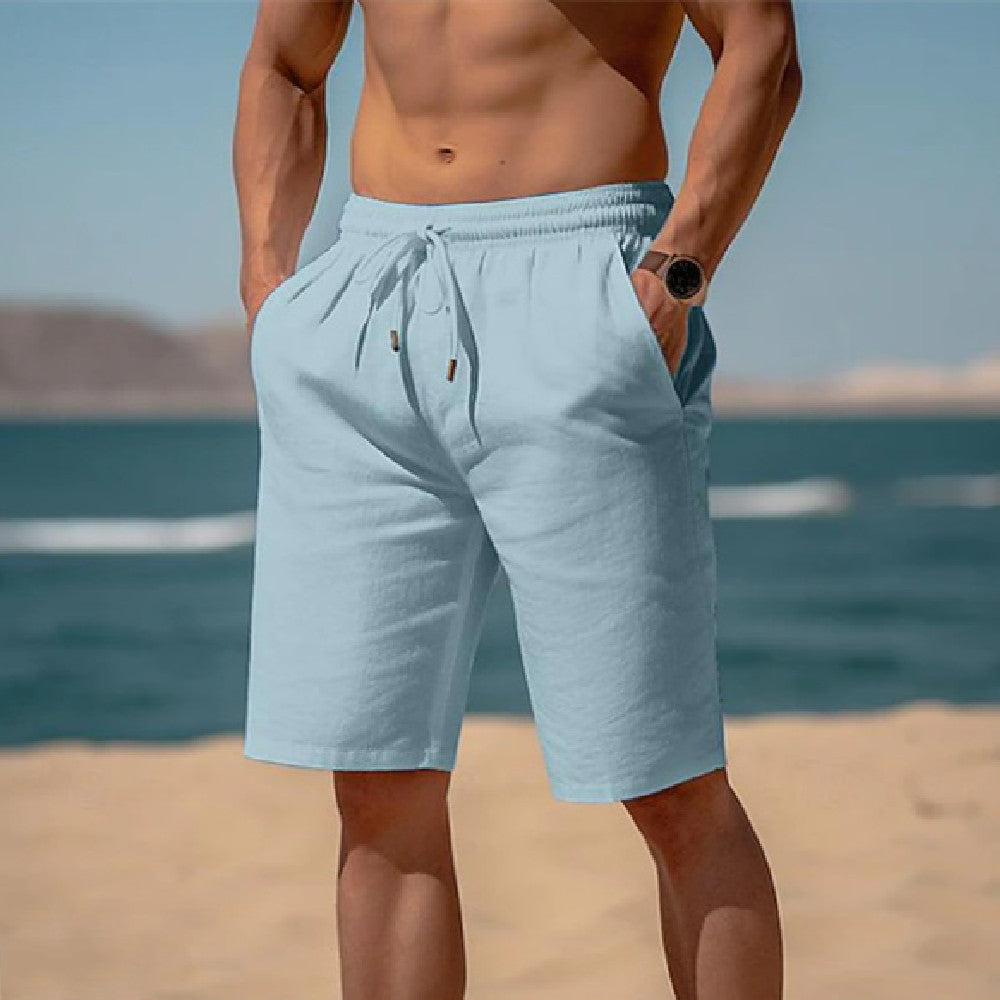 Summer Drawstring Shorts – Elastic Waist, Straight Pants, Breathable Beach Shorts for Men