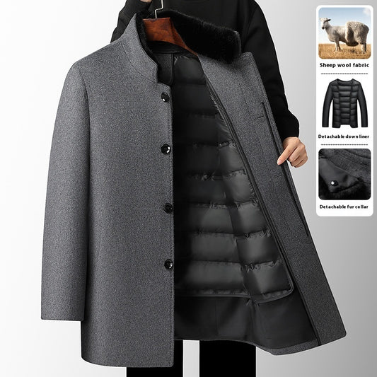 Men’s Wool Overcoat Thickened with Detachable Polyester Liner