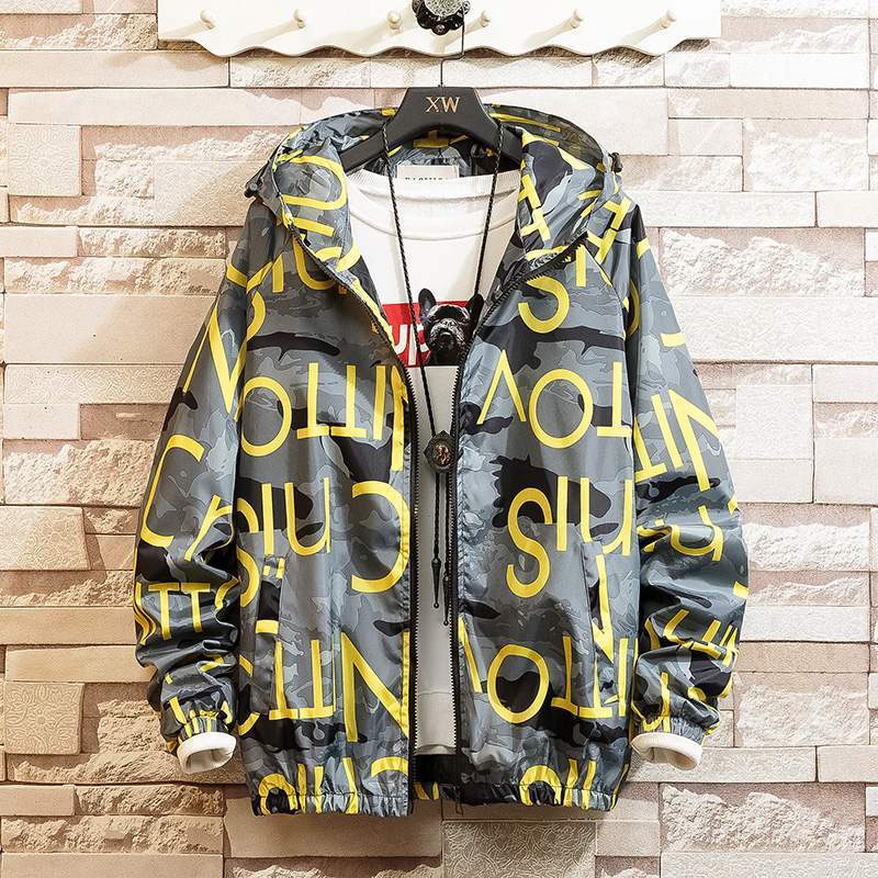 Men’s Casual Streetwear Hooded Coat – Printed Design, Lightweight Urban Outerwear