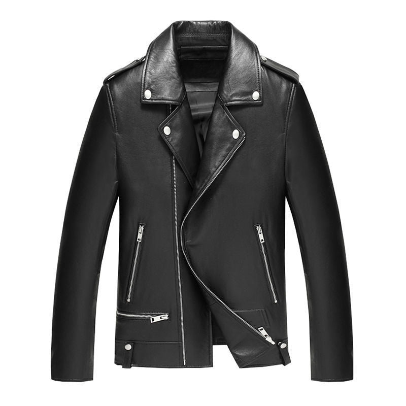 Men’s Leather Motorcycle Jacket – Korean Style Sheepskin Look