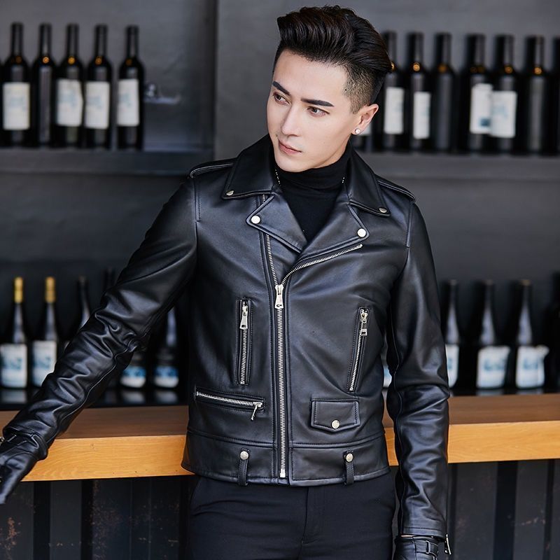 Men’s Leather Motorcycle Jacket – Korean Style Sheepskin Look