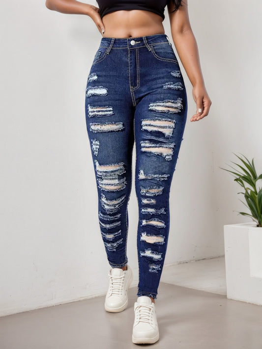 High Stretch Ripped Cropped Jeans – Versatile Women’s Style