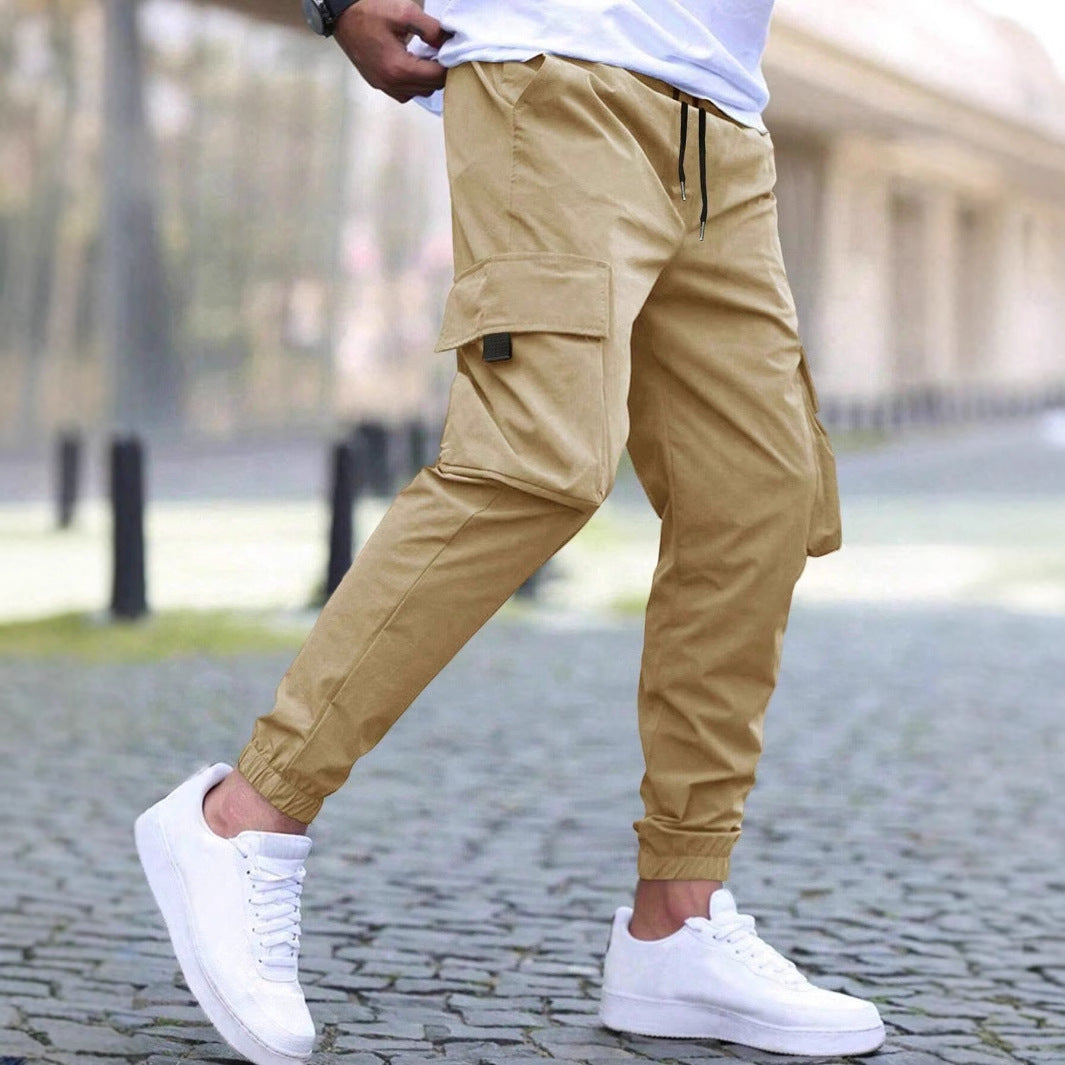 Men’s Casual Workwear Track Pants – Elastic Waist with Drawstring, Lightweight Street Style Joggers