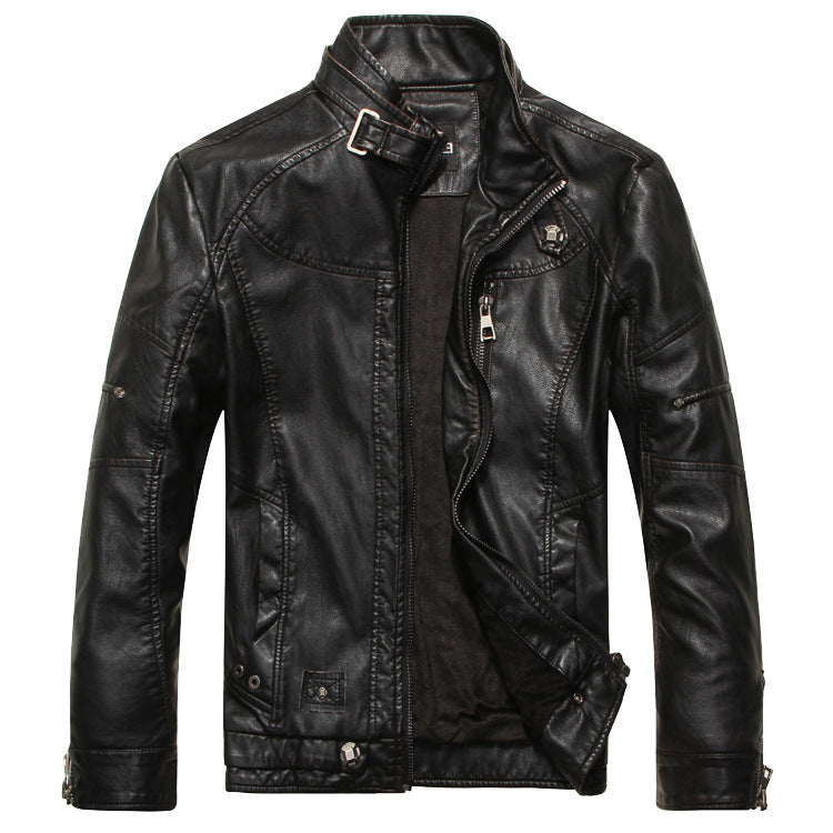 Men’s PU Leather Jacket – Zipper Closure, Hoodless
