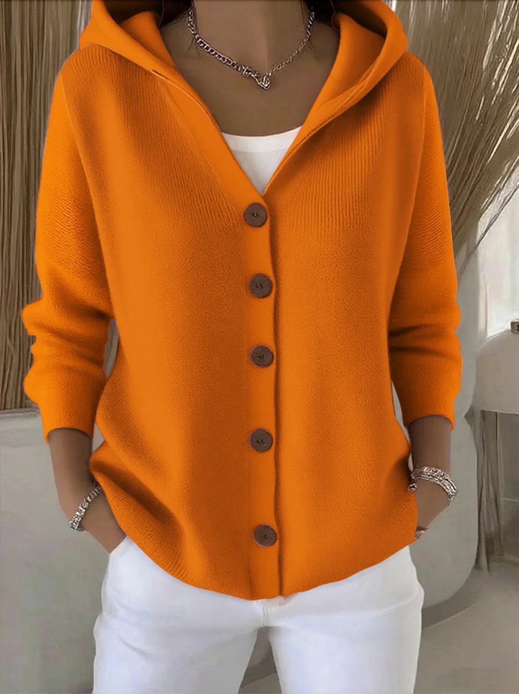 Hooded Knitted Cardigan – Casual Long Sleeve Sweater for Autumn & Winter