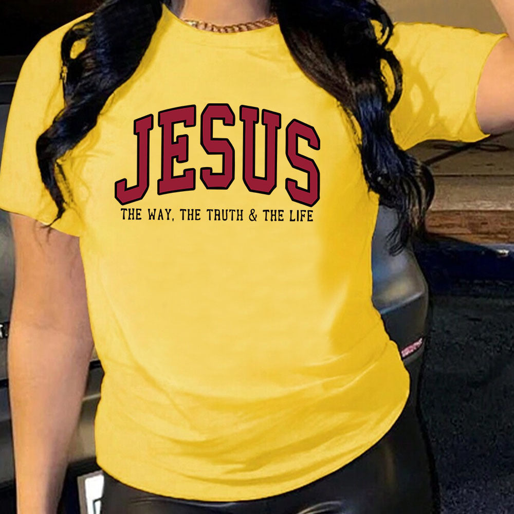 Women’s “JESUS” Printed Loose Fit Cotton T-Shirt – Casual Faith Graphic Tee