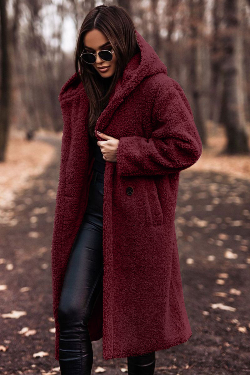 Women’s Plush Teddy Coat – Elegant Long Faux Fleece Jacket for Autumn & Winter