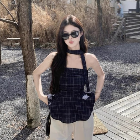 Women’s Retro Plaid Chenille Tube Top