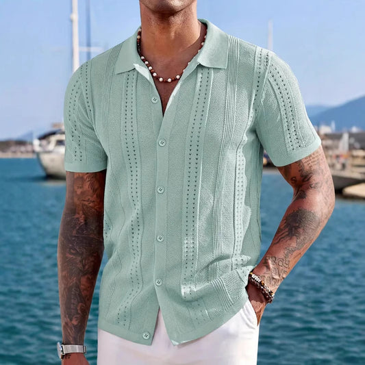 Knitted Cardigan Short Sleeve Shirt