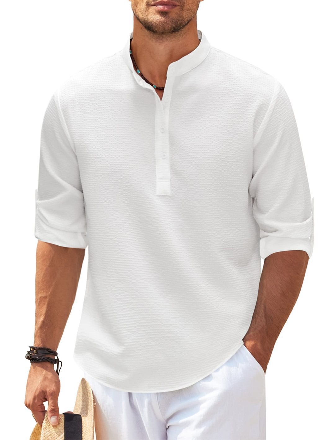 Men’s Casual Long Sleeve Stand Collar Shirt