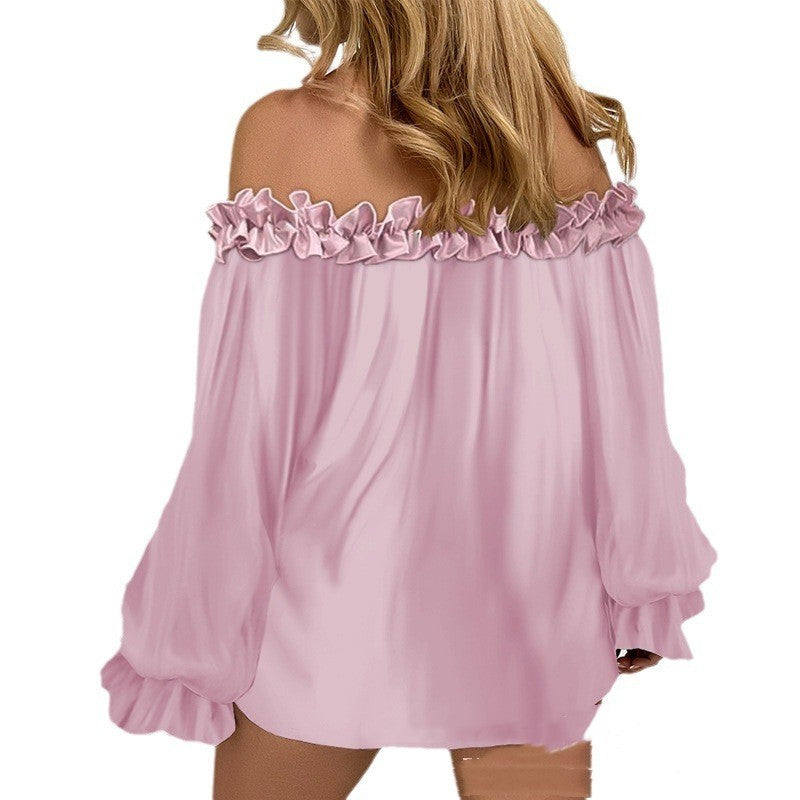 Women’s Casual Off-Shoulder Long Sleeve Blouse – Lotus Leaf Sleeve, Loose Fit Top