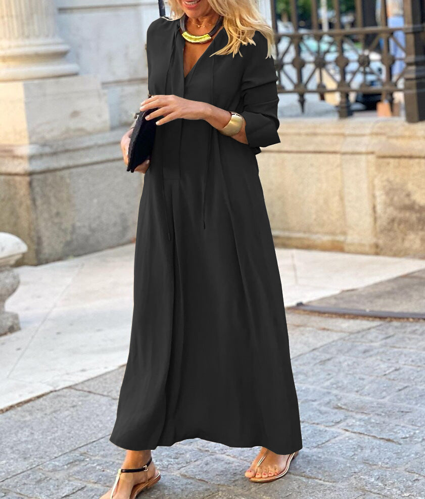Long-Sleeved Shirt Dress – Fashion Loose V-Neck Dress for Spring & Autumn