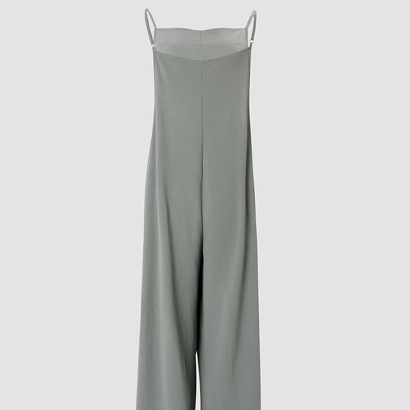 Women’s Sleeveless Jumpsuit – Loose Wide-Leg Overalls with Pockets & Adjustable Straps, Summer Beach Outfit