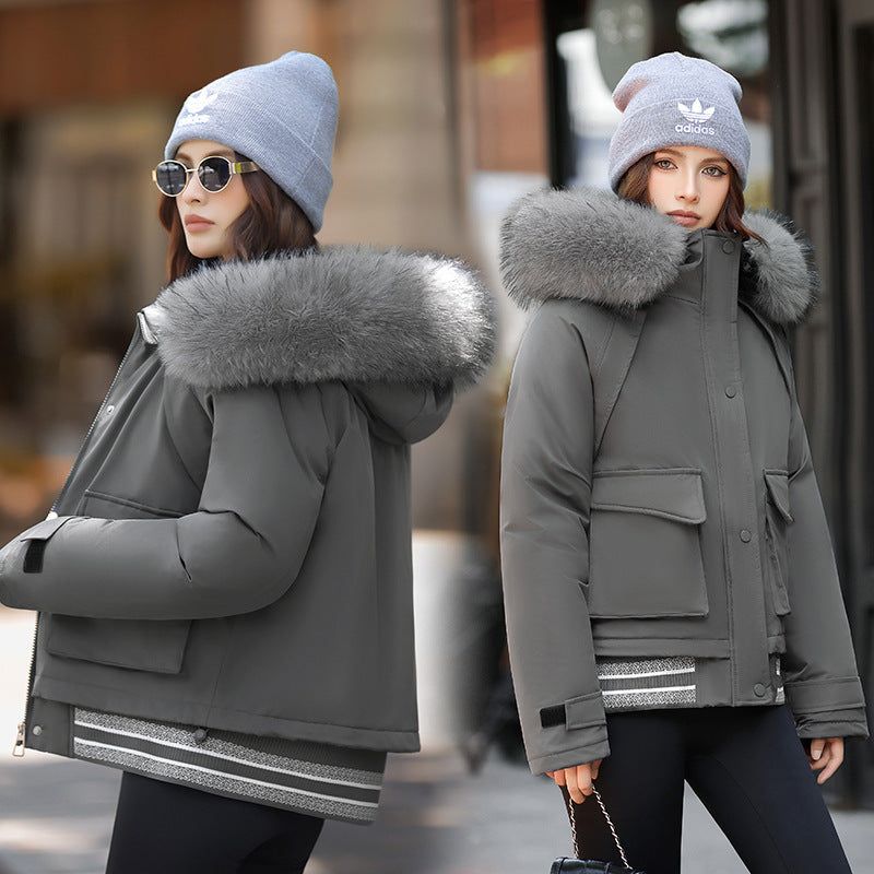 Women's Russian-Style Thick Cotton Coat – Big Fur Collar & Decorative Stitching