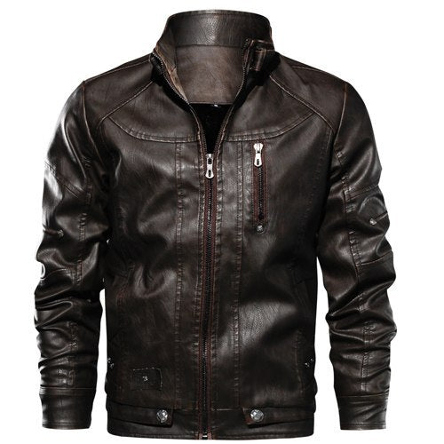 Men’s PU Leather Jacket – Zipper Closure, Hoodless
