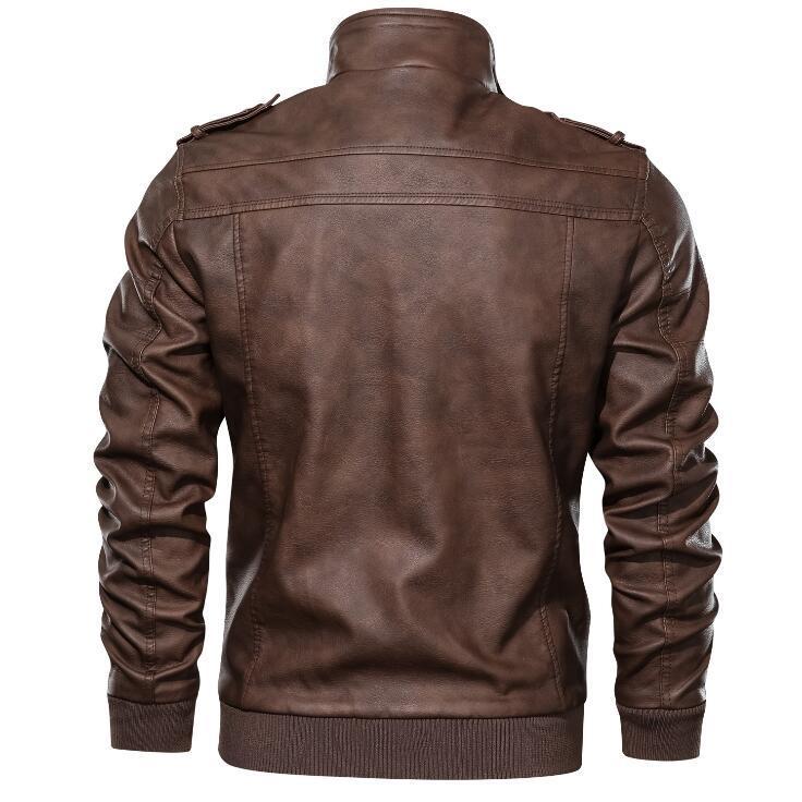 Men’s PU Leather Jacket – Hoodless, Plain Design