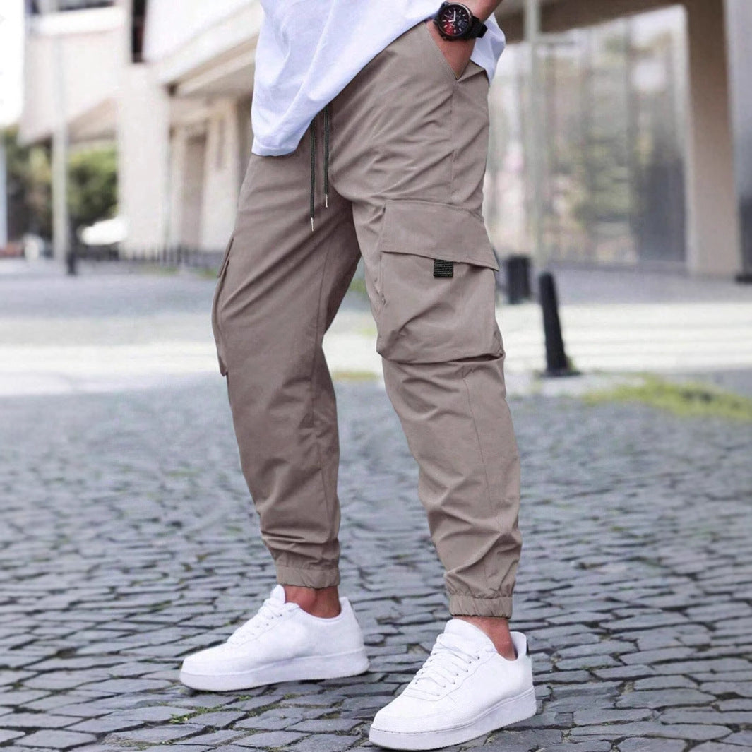 Men’s Casual Workwear Track Pants – Elastic Waist with Drawstring, Lightweight Street Style Joggers