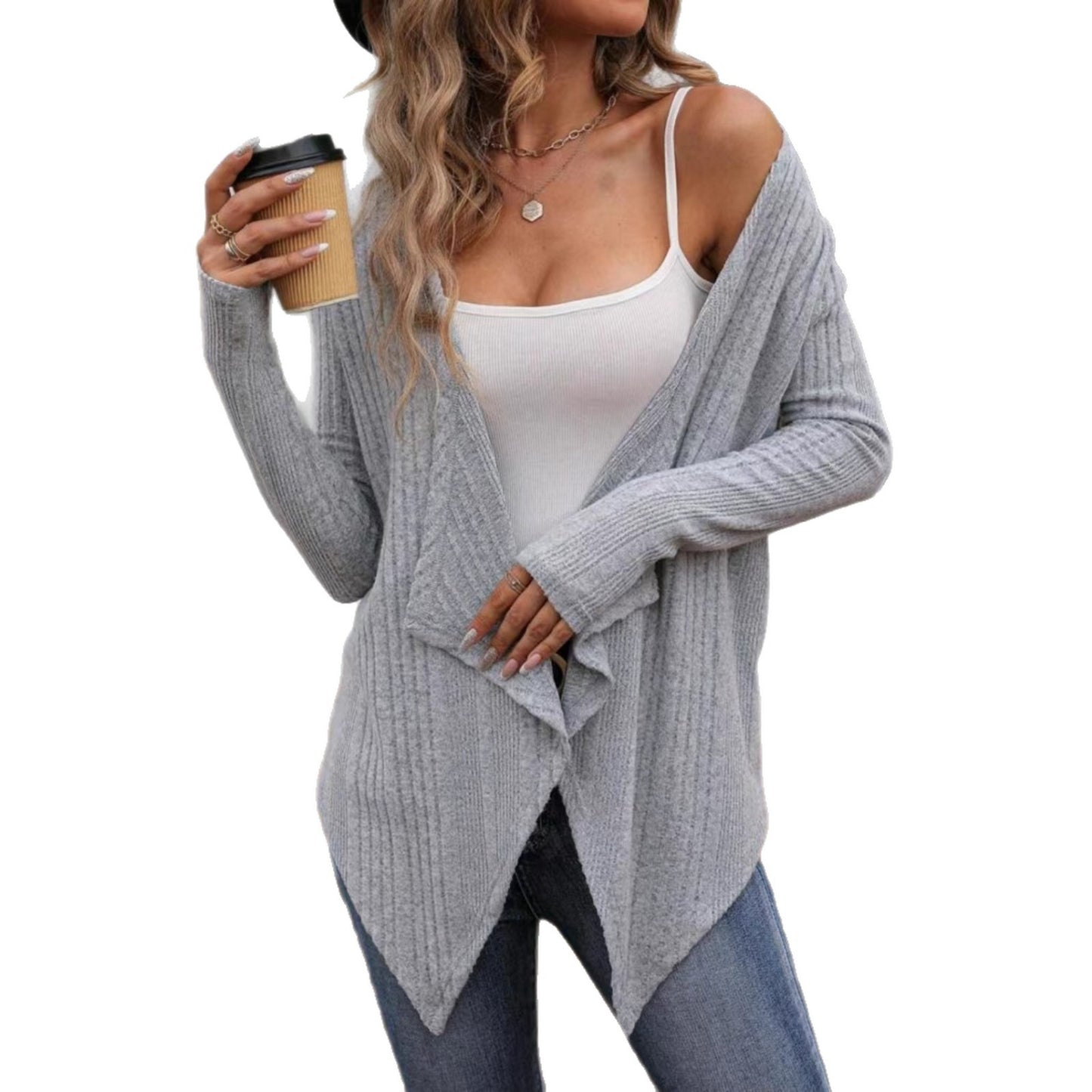 Gray Long Sleeve Cardigan