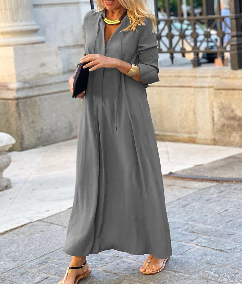 Long-Sleeved Shirt Dress – Fashion Loose V-Neck Dress for Spring & Autumn
