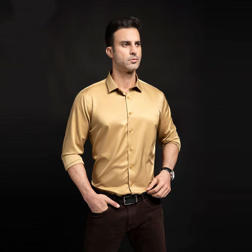Men's Stretch Silky Seamless Long-sleeved Shirt