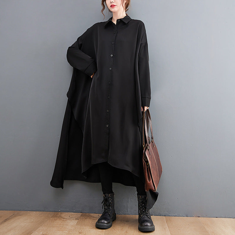 Oversized Long Shirt Dress with Side Slits – Retro Style