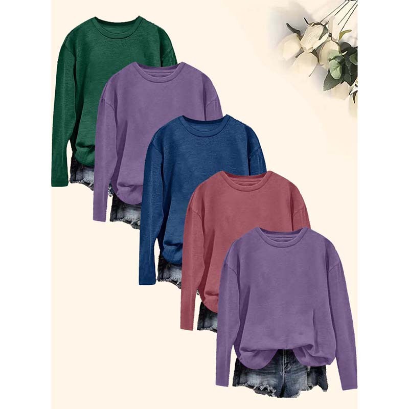 Women’s 5-Pack Long Sleeve Crew Neck Shirts – Fall 2025 Basic Tees