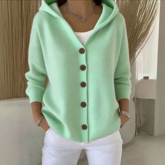 Hooded Knitted Cardigan – Casual Long Sleeve Sweater for Autumn & Winter