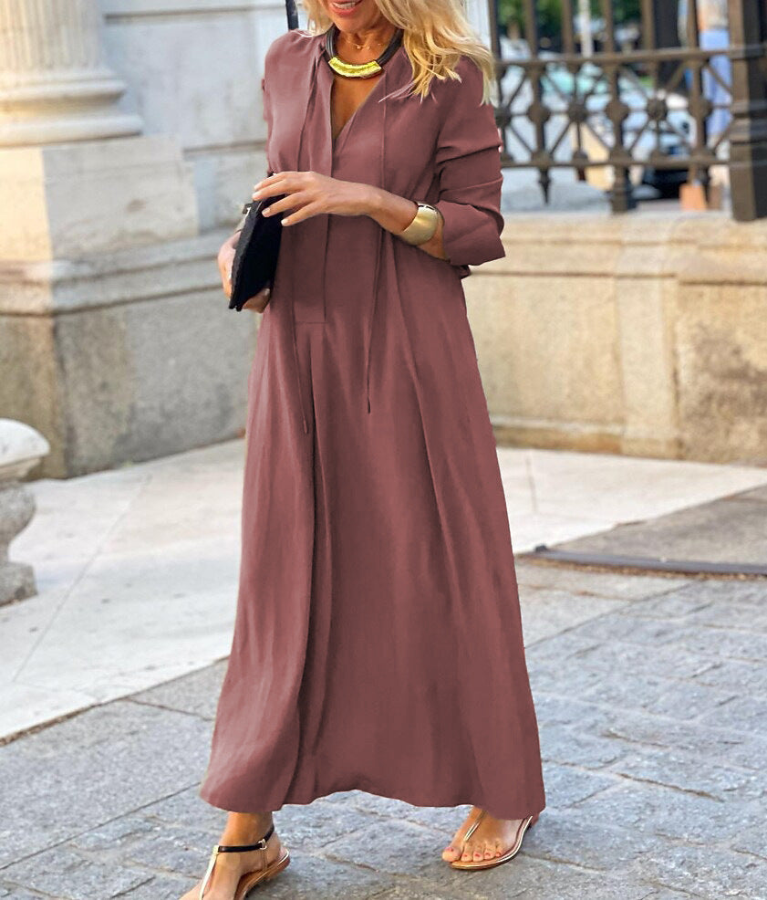 Long-Sleeved Shirt Dress – Fashion Loose V-Neck Dress for Spring & Autumn