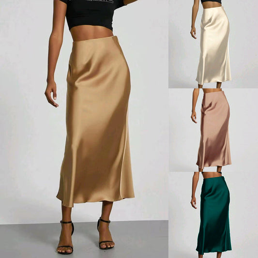 Women's Chic Slim Fit Satin Maxi Skirt