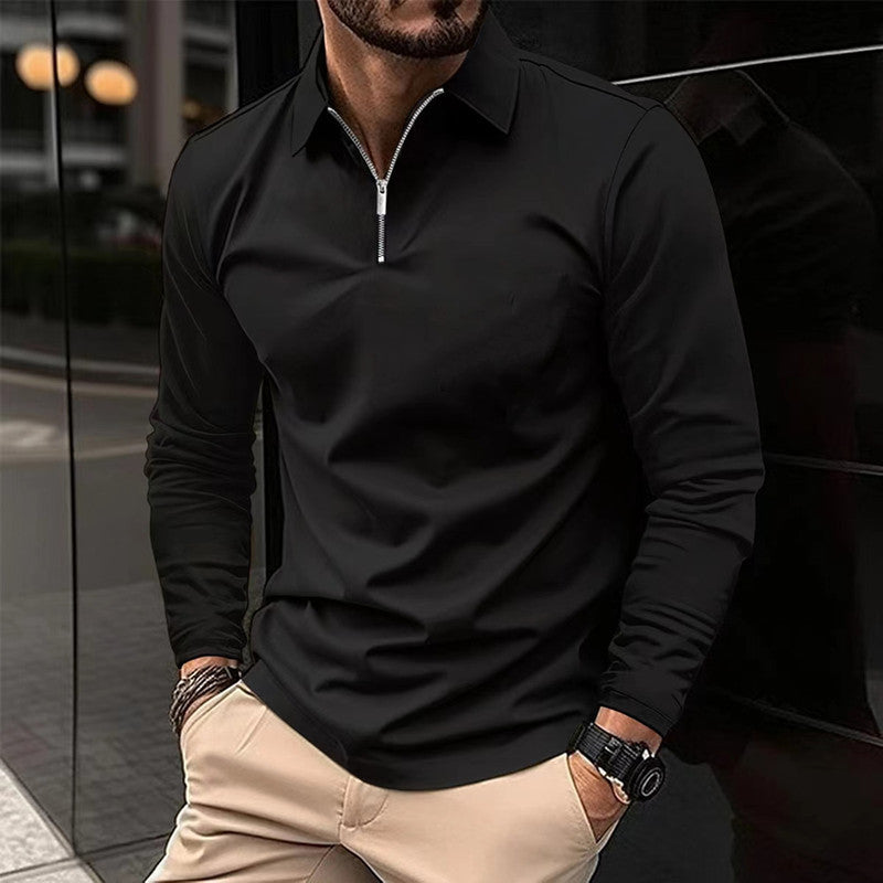 Men's Long Sleeve Zipper Polo Shirt – Solid Color, Lightweight Sportswear, Casual Golf Top