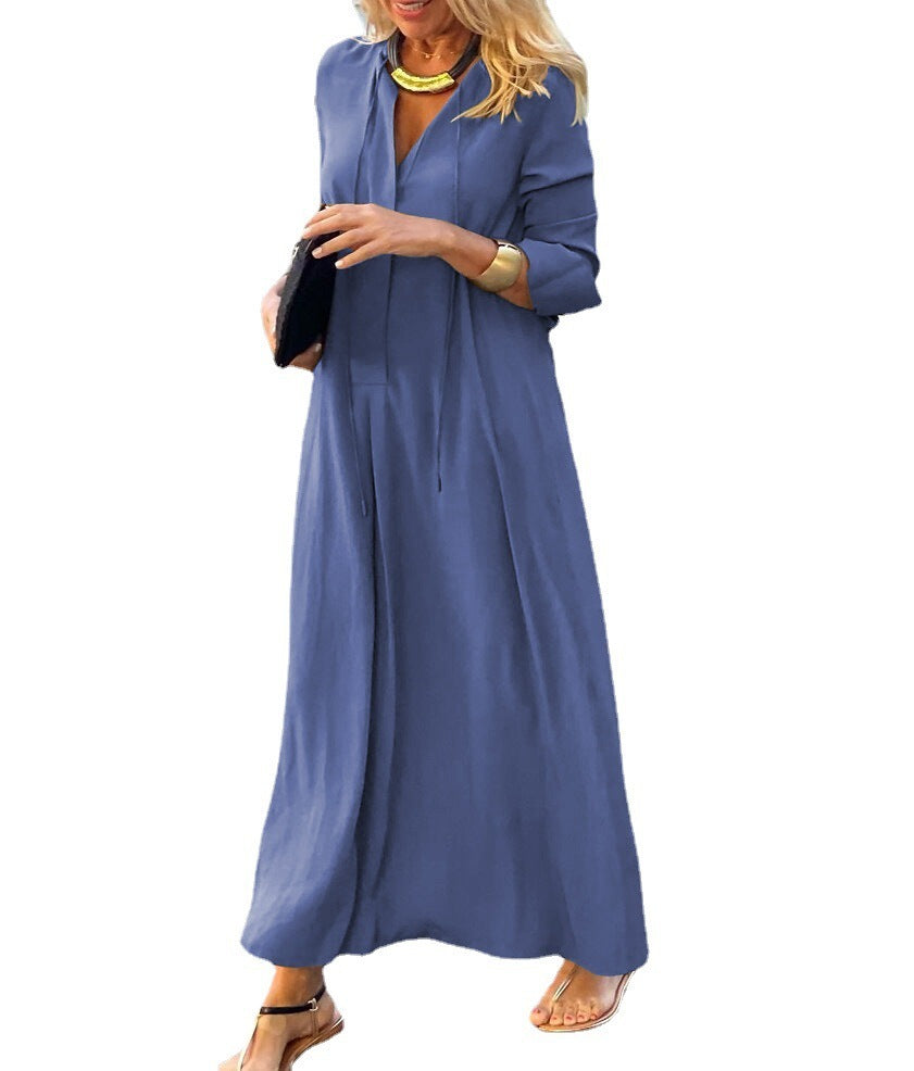 Long-Sleeved Shirt Dress – Fashion Loose V-Neck Dress for Spring & Autumn