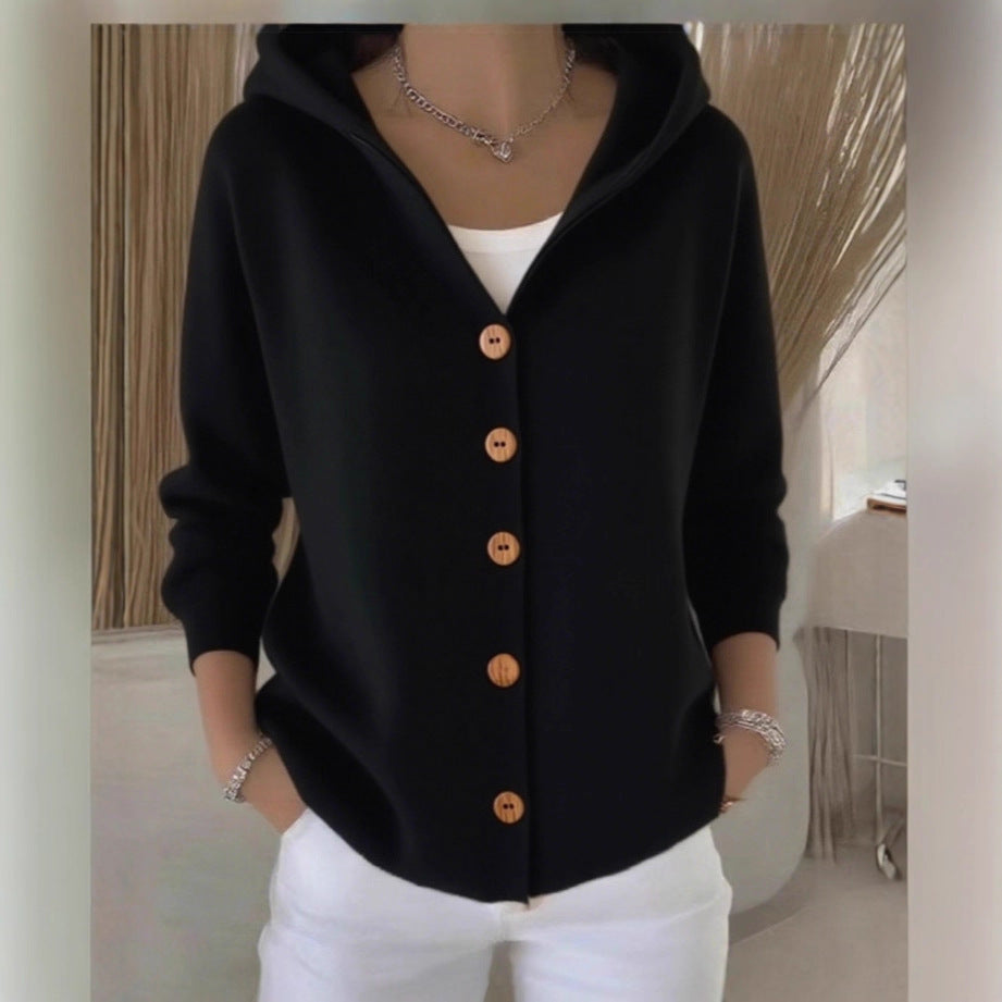 Hooded Knitted Cardigan – Casual Long Sleeve Sweater for Autumn & Winter
