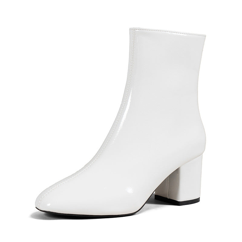 Women’s Chunky Heel Mid-Calf Boots – Pointed Toe, Side Zipper, Fashionable & Comfortable Shoes