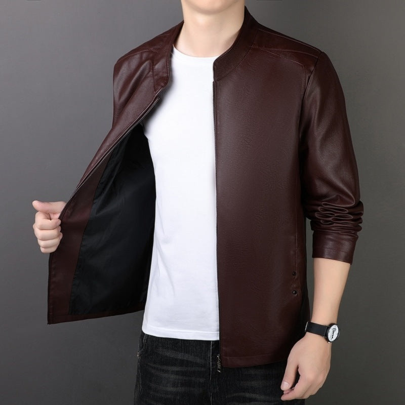 Men’s PU Leather Jacket – Loose Fit, Medium Length