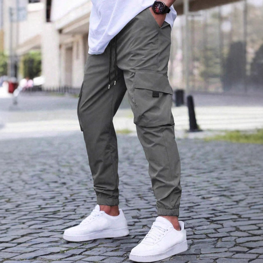 Men’s Casual Workwear Track Pants – Elastic Waist with Drawstring, Lightweight Street Style Joggers