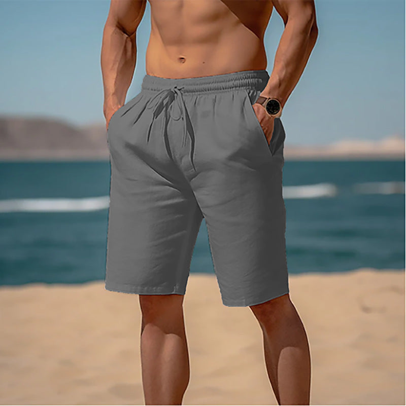 Summer Drawstring Shorts – Elastic Waist, Straight Pants, Breathable Beach Shorts for Men
