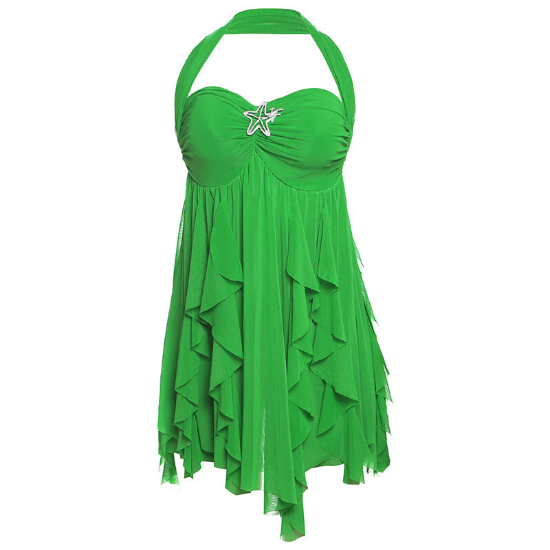 Halter Neck Backless Printed Mesh Mini Dress – Summer Club & Evening Style