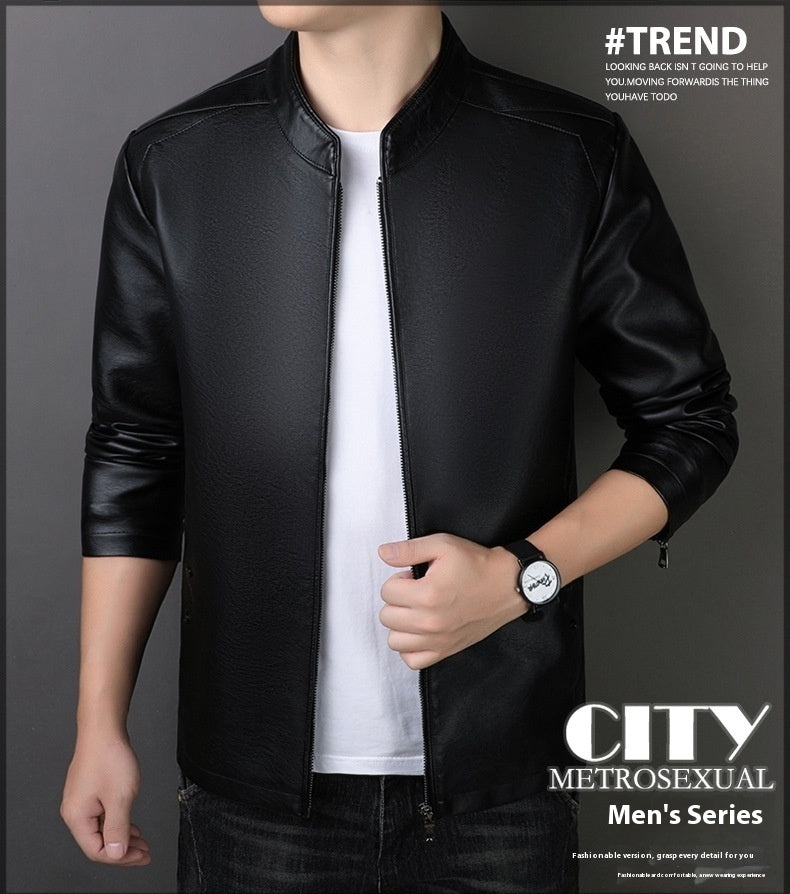Men’s PU Leather Jacket – Loose Fit, Medium Length