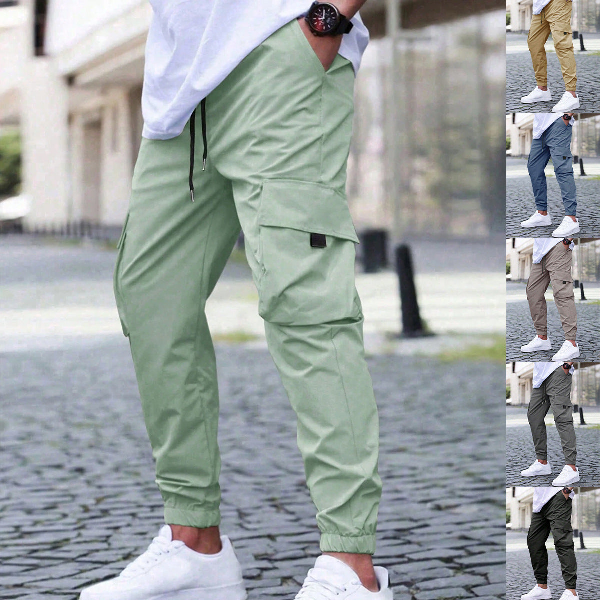 Men’s Casual Workwear Track Pants – Elastic Waist with Drawstring, Lightweight Street Style Joggers