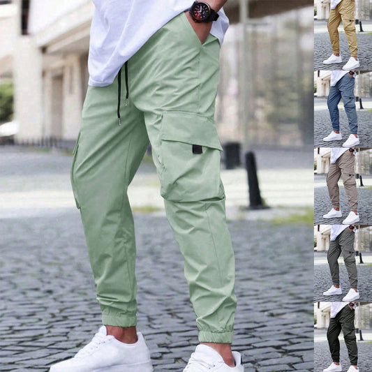 Men’s Casual Workwear Track Pants – Elastic Waist with Drawstring, Lightweight Street Style Joggers