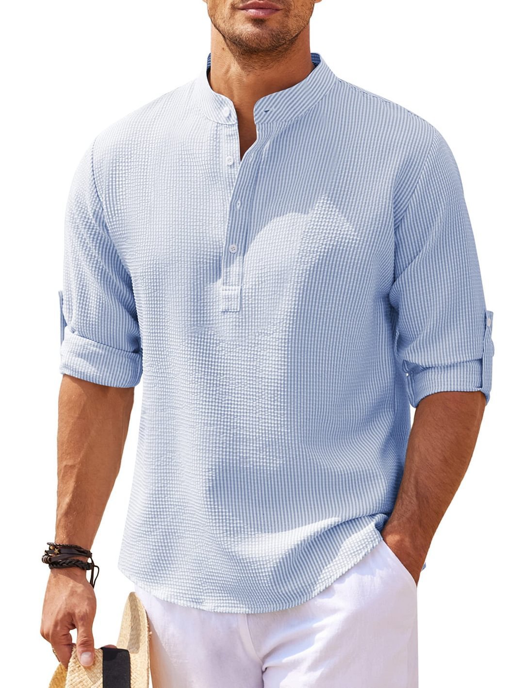 Men’s Casual Long Sleeve Stand Collar Shirt