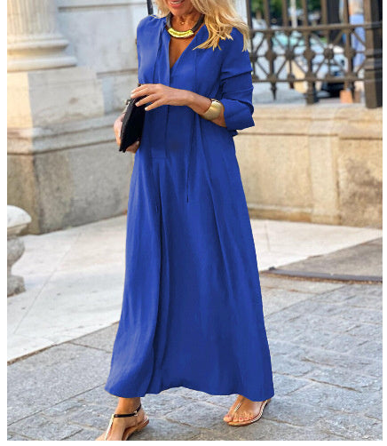 Long-Sleeved Shirt Dress – Fashion Loose V-Neck Dress for Spring & Autumn